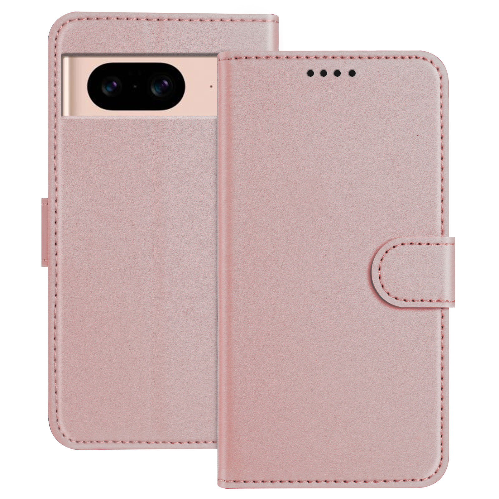 For Google Pixel 8a Leather Case Wallet Stand Solid Color Anti Drop Phone Cover - Rose Gold