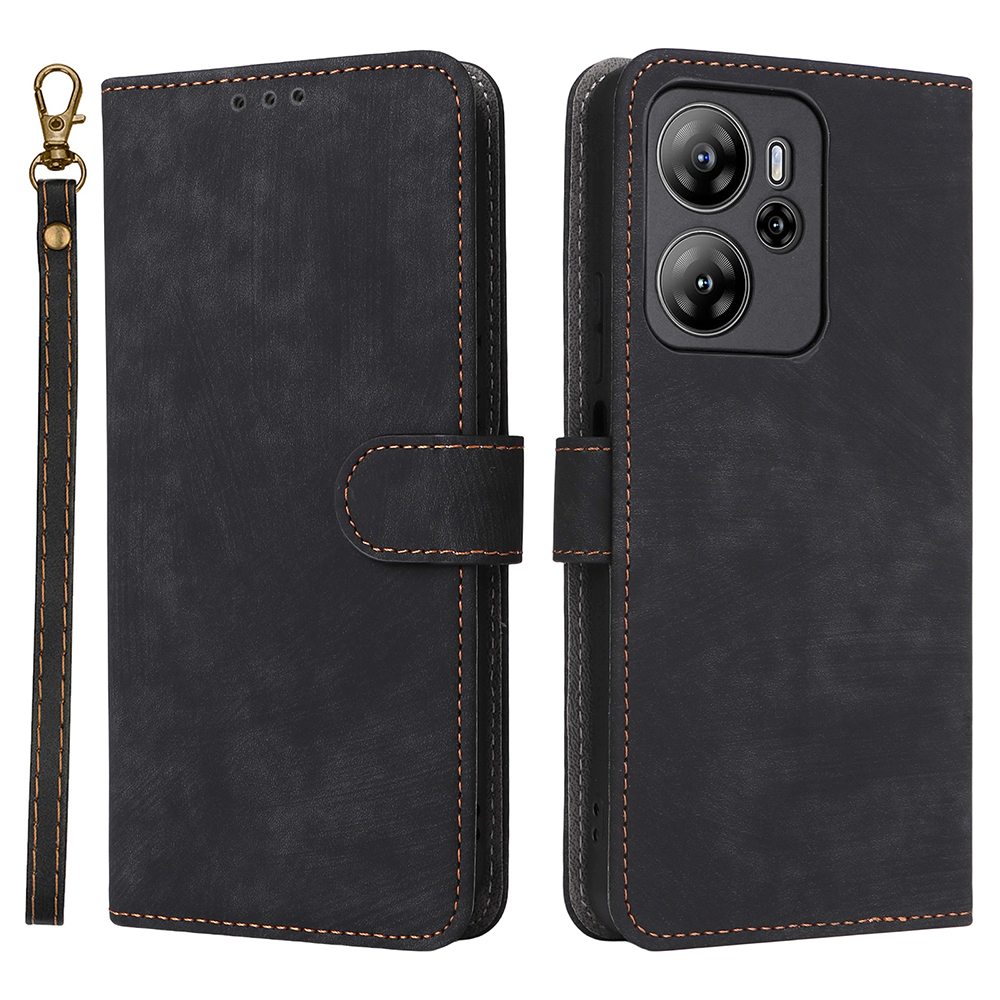 For Blackview Oscal Tiger 13 Case Wallet RFID Blocking PU Leather Cover Stand with Strap - Black