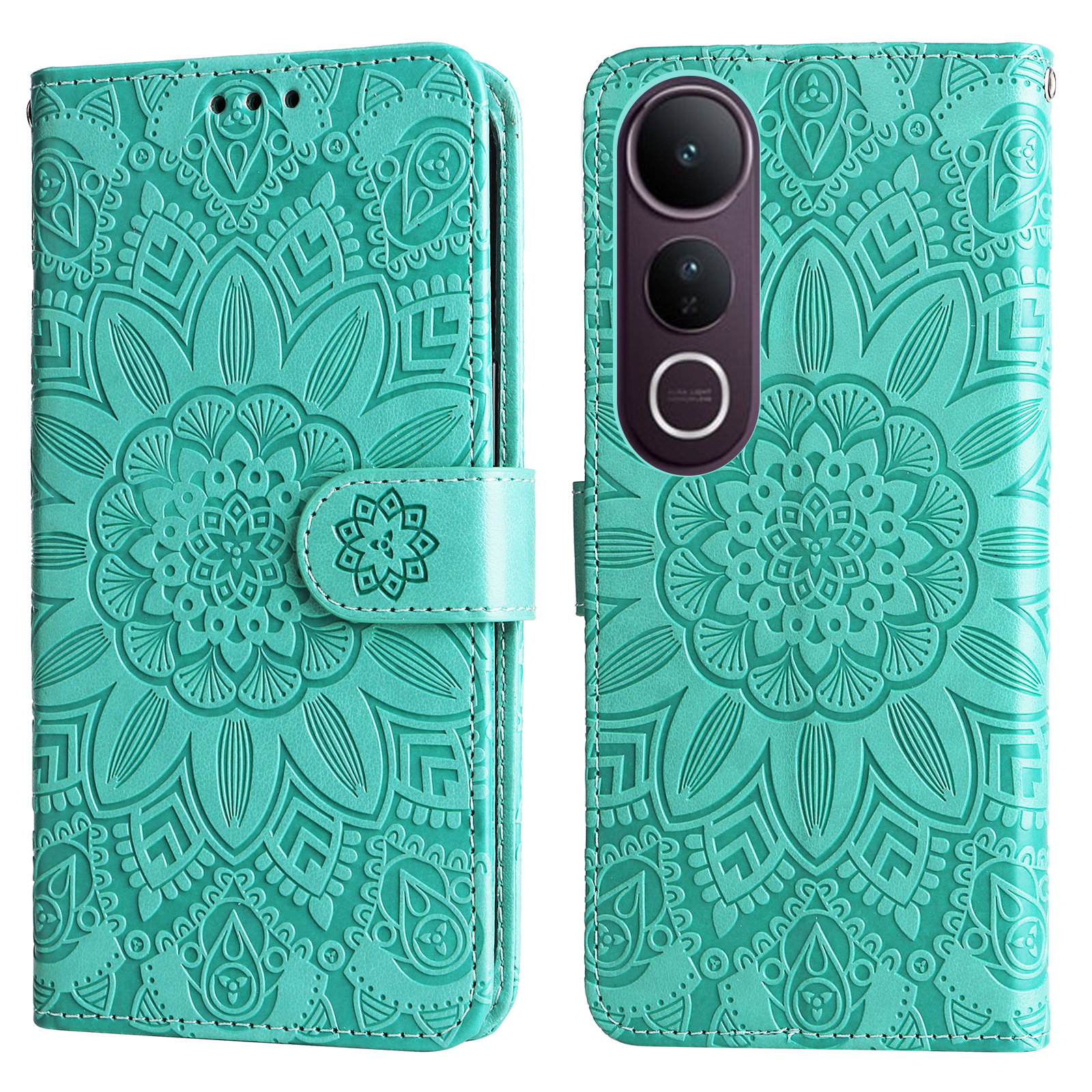 For vivo V50 Lite 5G / vivo V50 Lite 4G Case Sunflower Imprint Leather Wallet Phone Cover - Green