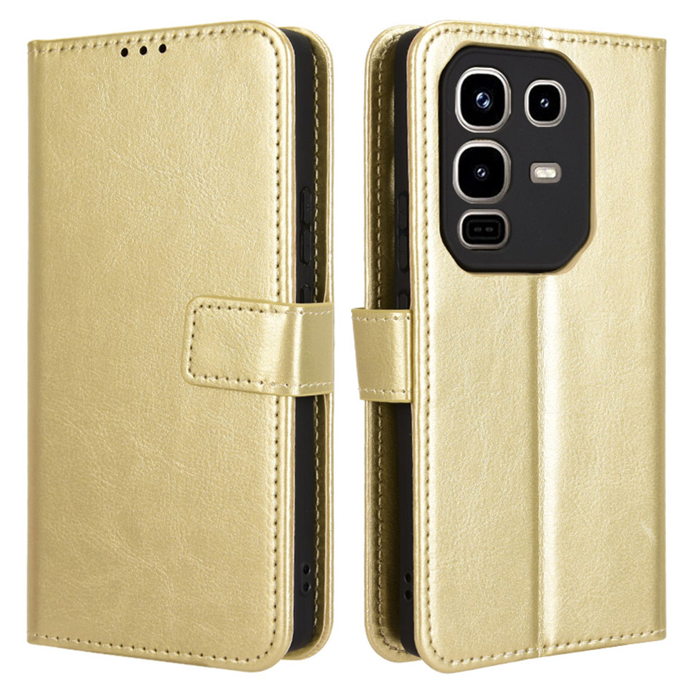 For Infinix Note 50 Pro 4G  /  Note 50 4G Case Crazy Horse Texture PU Leather Phone Wallet Cover - Gold