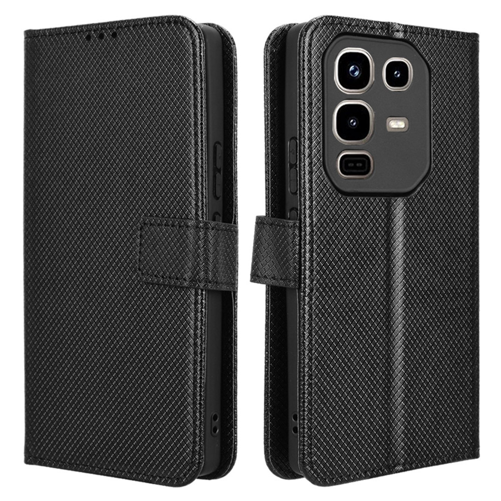 For Infinix Note 50 Pro 4G  /  Note 50 4G Case PU Leather Diamond Texture Wallet Phone Cover - Black