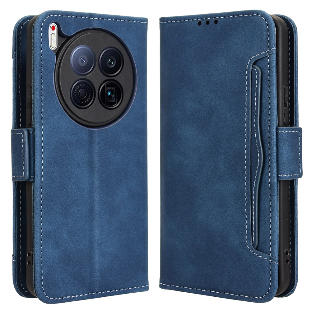 For TECNO Camon 40 Premier 5G Leather Case Phone Wallet Cover with Multiple Card Slots - Blue