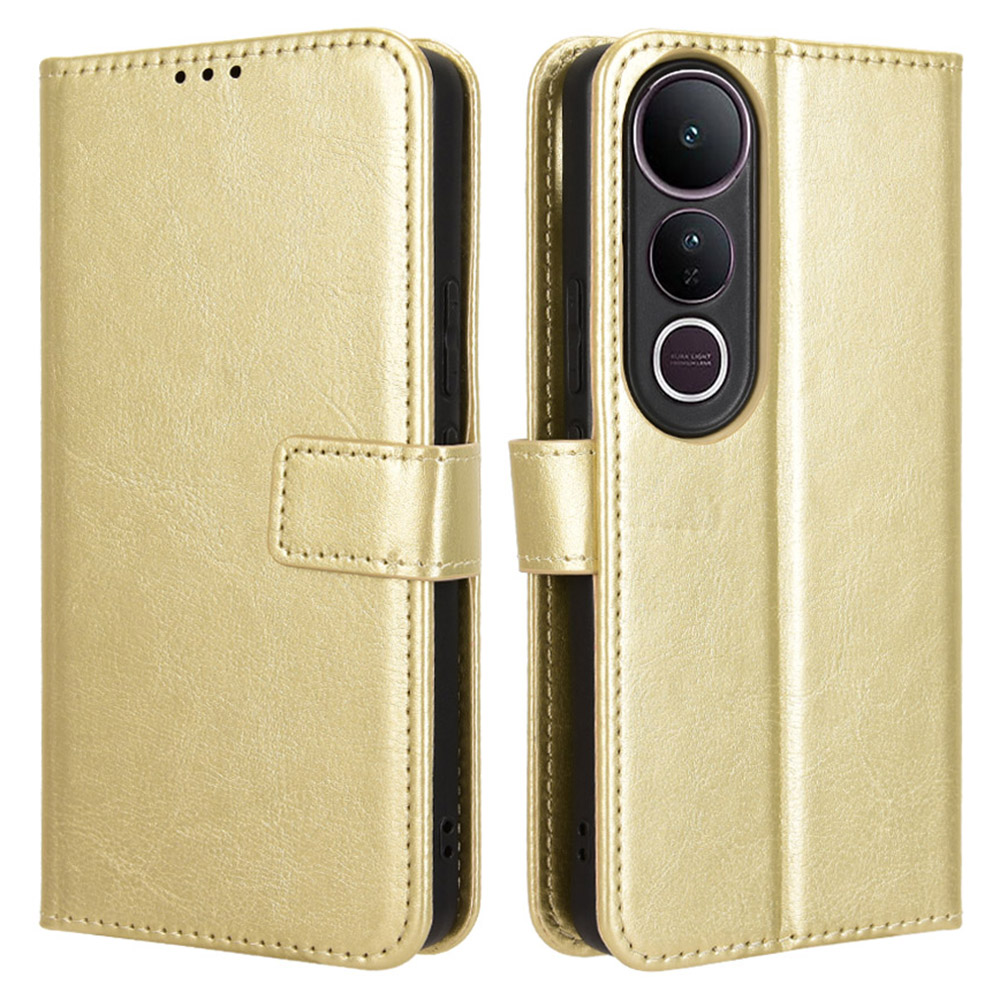 For vivo V50 Lite 5G  /  4G Case Crazy Horse Texture PU Leather Phone Wallet Cover - Gold