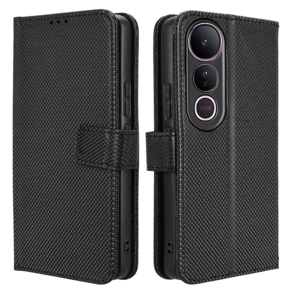 For vivo V50 Lite 5G  /  4G Case PU Leather Diamond Texture Wallet Phone Cover - Black