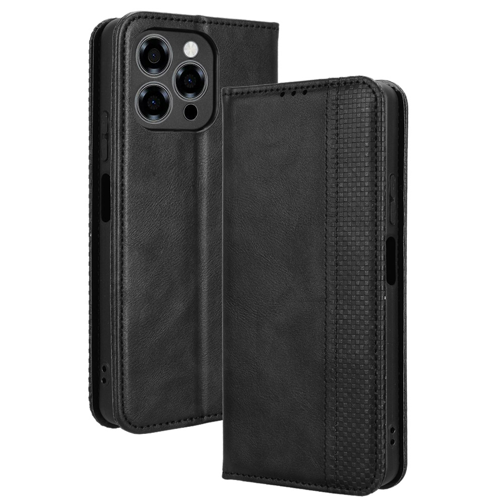 For Doogee Note 58 Pro  /  Note 58 Case Wallet Stand Retro Texture Leather Phone Cover - Black