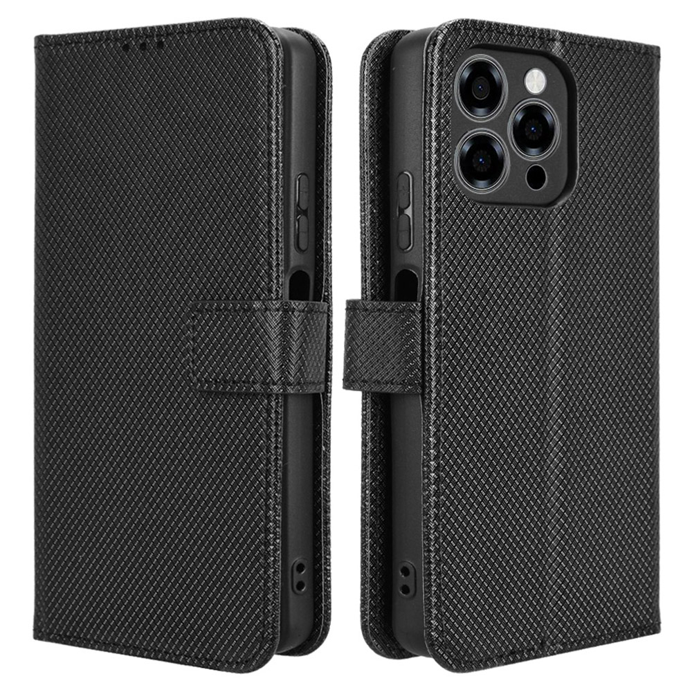 For Doogee Note 58 Pro  /  Note 58 Case PU Leather Diamond Texture Wallet Phone Cover - Black