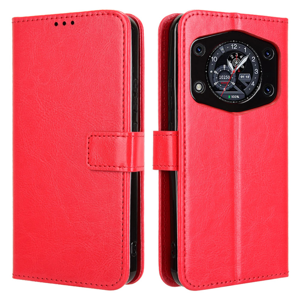 For Cubot A30 Case Crazy Horse Texture PU Leather Phone Wallet Cover - Red