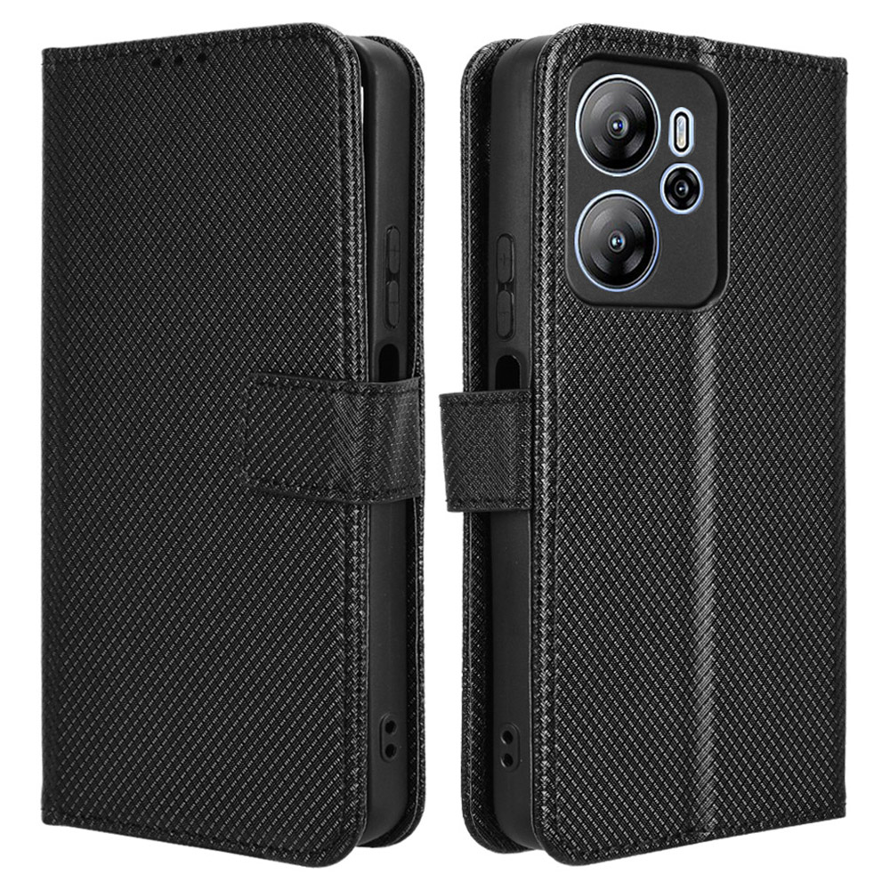 For Blackview Oscal Tiger 13 Case PU Leather Diamond Texture Wallet Phone Cover - Black