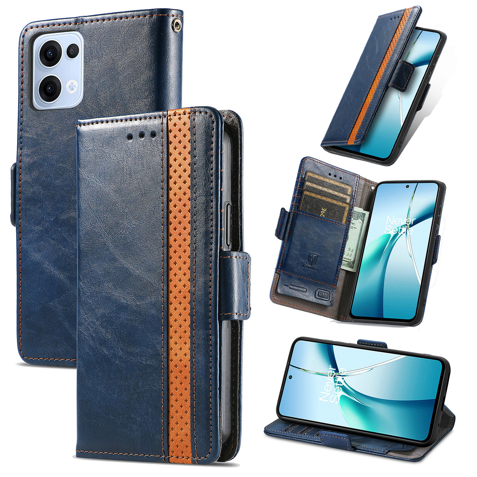 CASENEO For Oppo Reno13 5G (Global) Phone Cases  PU Leather Cover Stand with RFID Blocking Wallet - Dark Blue
