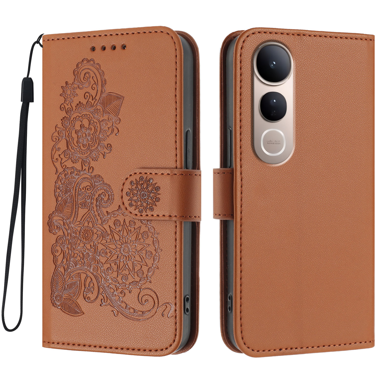 For vivo V50 Lite 4G / vivo V50 Lite 5G Phone Cases Mandala Flower Leather Wallet Mobile Cover with Strap - Coffee
