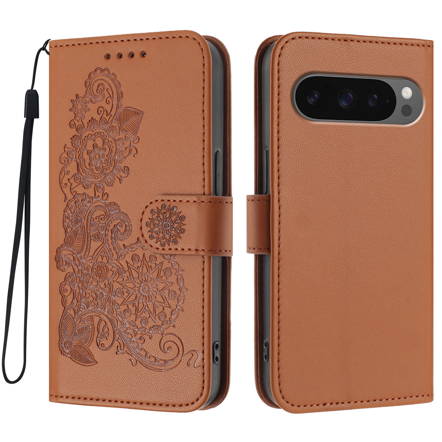 For Google Pixel 10 Pro / Google Pixel 9 / Google Pixel 9 Pro / Google Pixel 10 Phone Cases Mandala Flower Leather Wallet Mobile Cover with Strap - Co