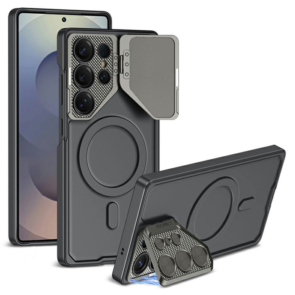 GKK For Samsung Galaxy S25 Ultra Magnetic Case Slim PC Phone Cover with Metal Lens Cover - Titanium Black