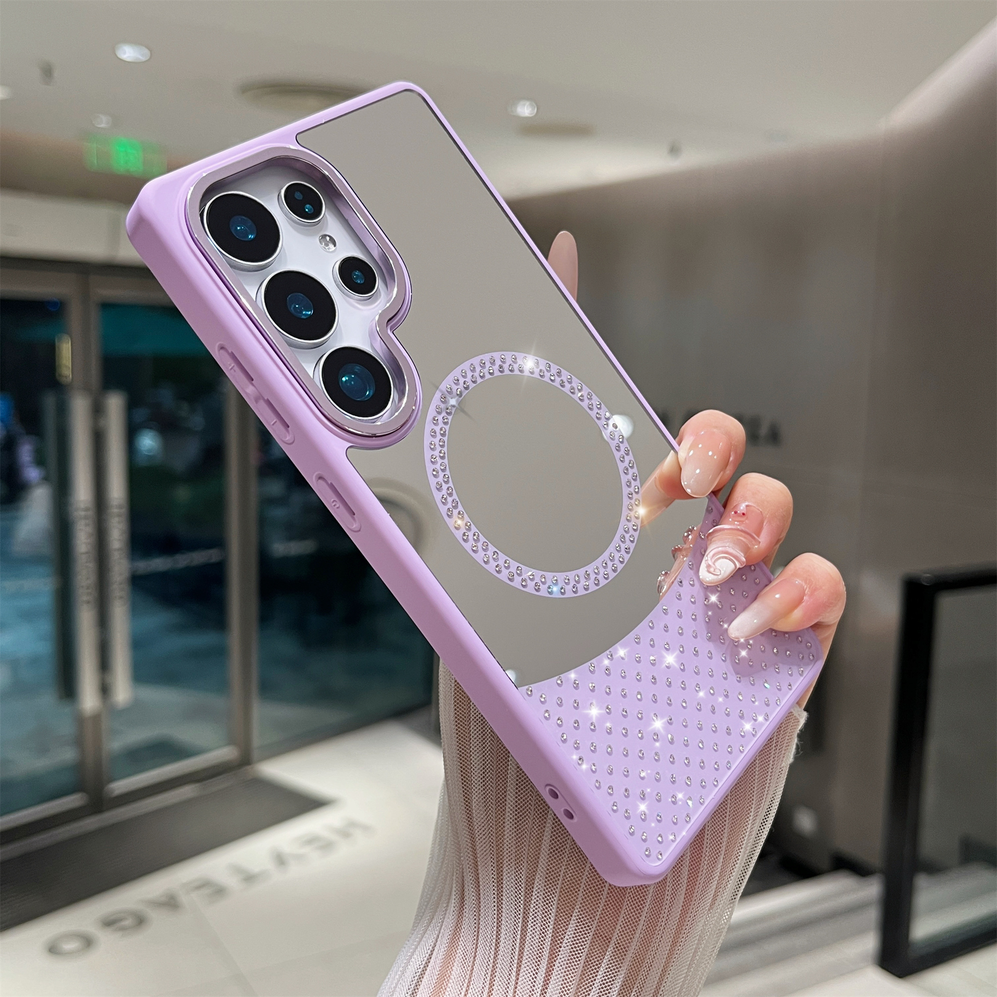 For Samsung Galaxy S25 Ultra Magnetic Case Mirror Surface TPU + PC Shockproof Phone Cover - Purple