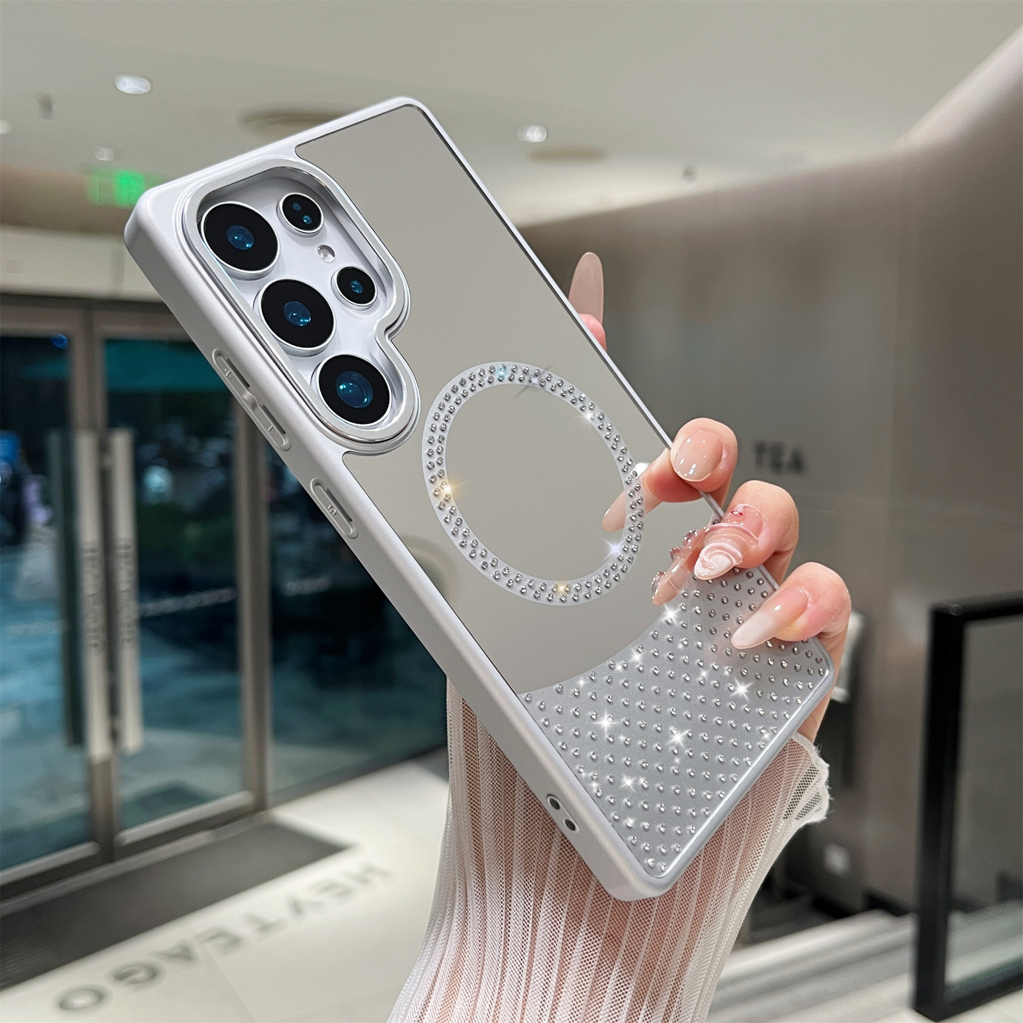 For Samsung Galaxy S25 Ultra Magnetic Case Mirror Surface TPU + PC Shockproof Phone Cover - Silver