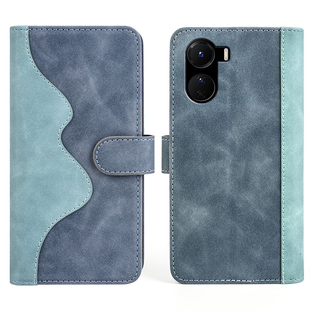 

Für Vivo Y16 4g Farbspleißen PU Leder Ständer Magnethülle Vollschutz Flip Folio Brieftasche Telefonabdeckung - Blau, vivo Y16 4G