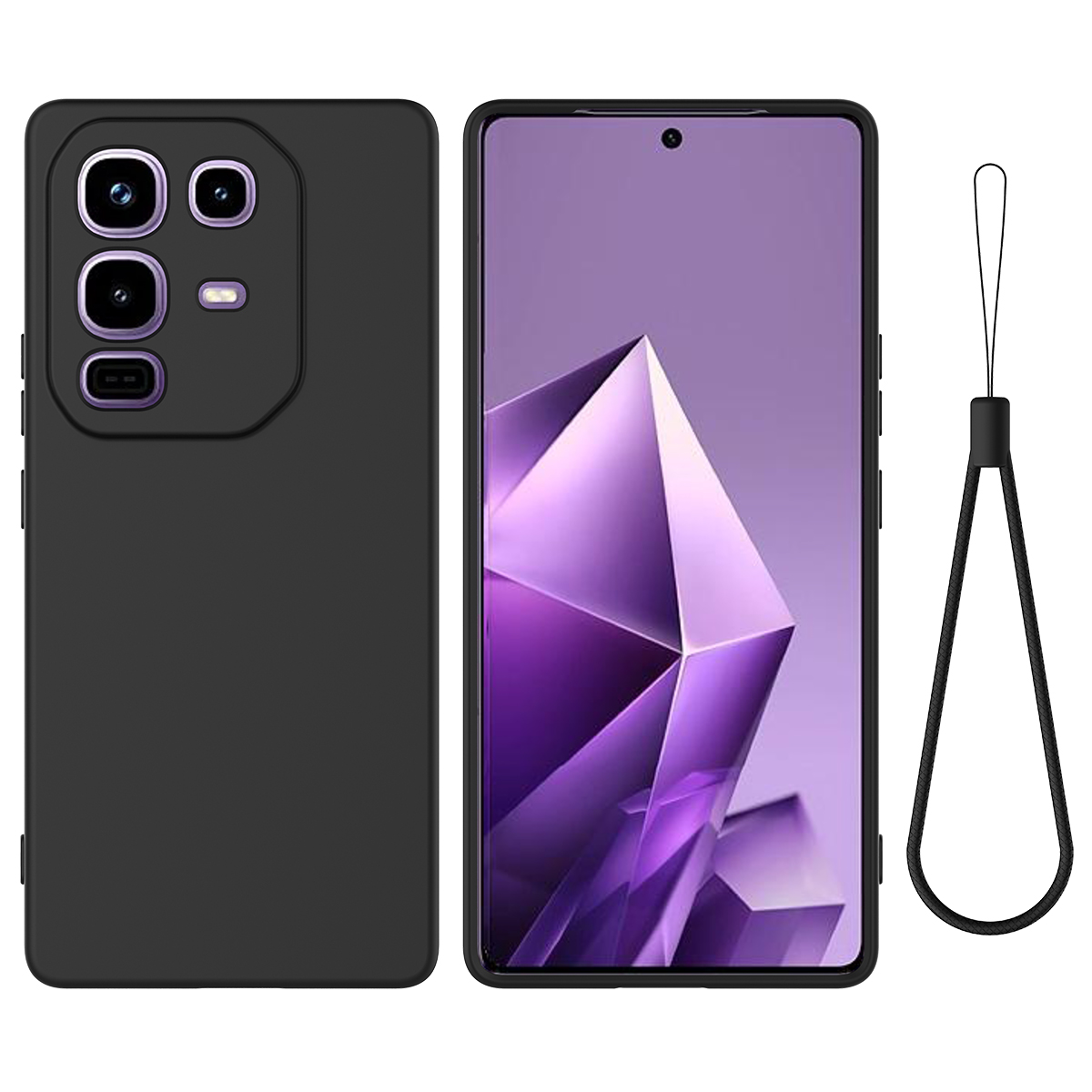 For Infinix Note 50 Pro 4G / Infinix Note 50 4G Liquid Silicone Case Phone Back Cover with Hand Strap - Black