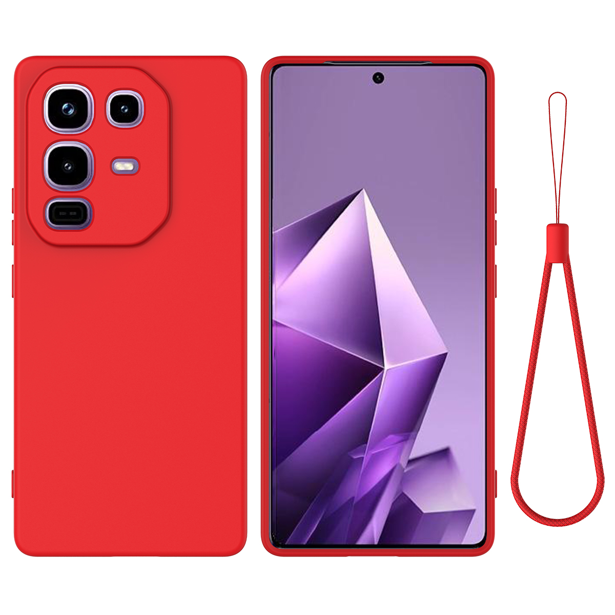 For Infinix Note 50 Pro 4G / Infinix Note 50 4G Liquid Silicone Case Phone Back Cover with Hand Strap - Red