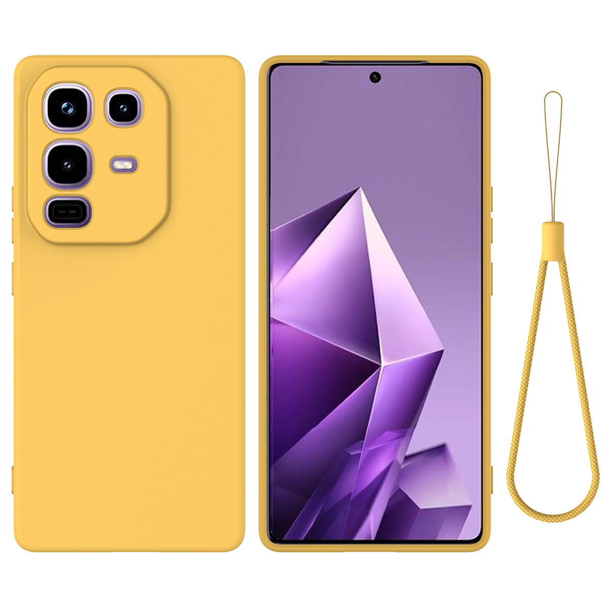 For Infinix Note 50 Pro 4G / Infinix Note 50 4G Liquid Silicone Case Phone Back Cover with Hand Strap - Yellow