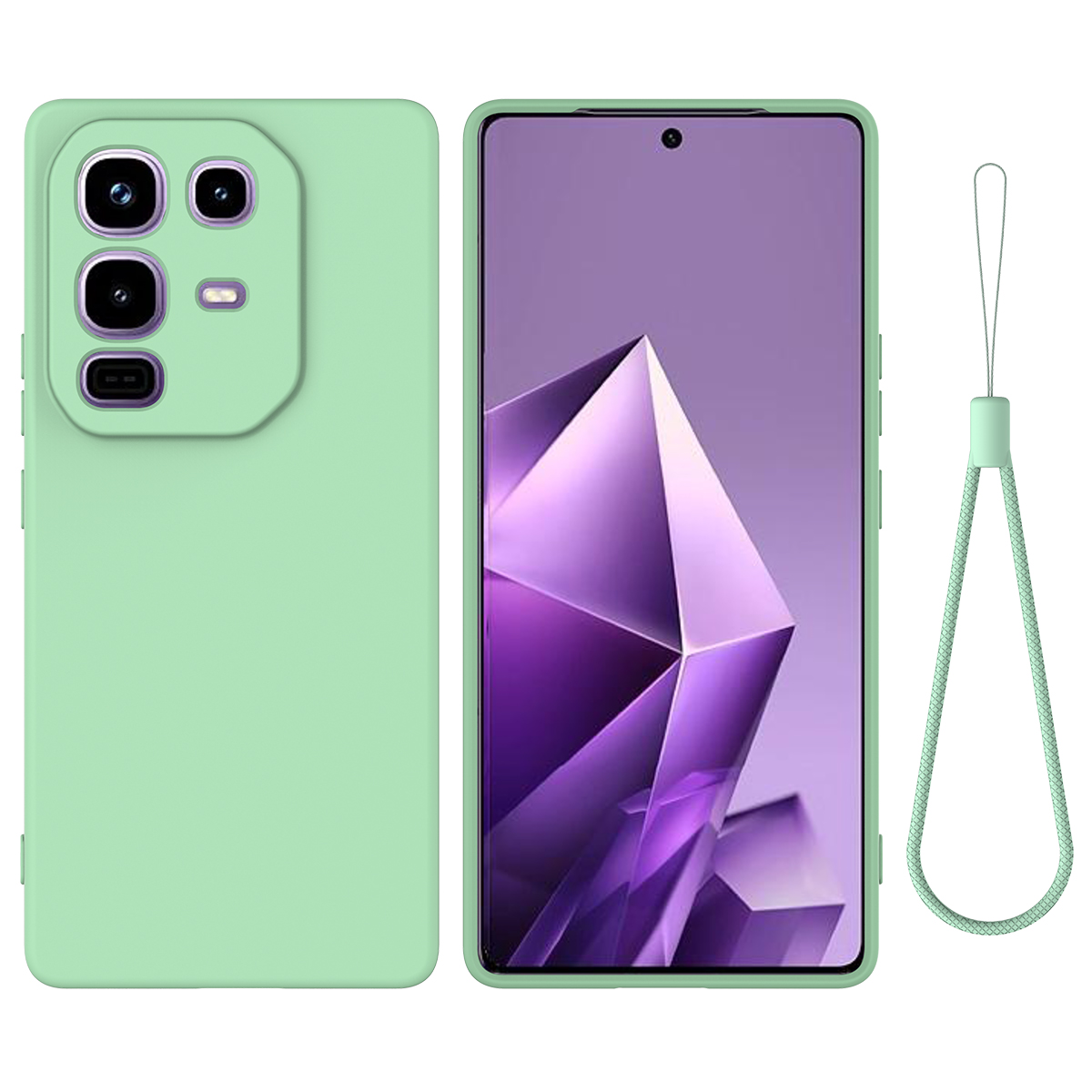 For Infinix Note 50 Pro 4G / Infinix Note 50 4G Liquid Silicone Case Phone Back Cover with Hand Strap - Green