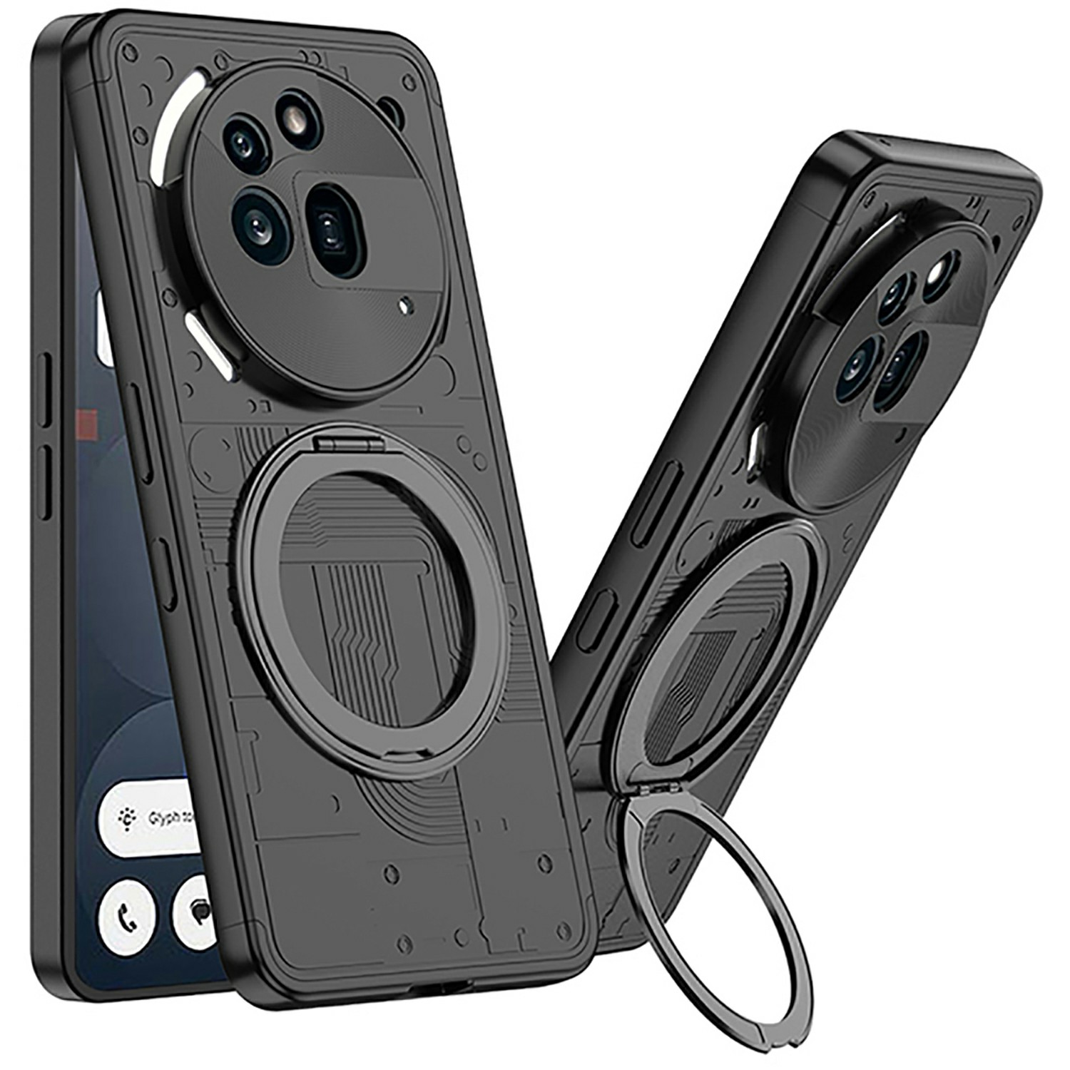 For Nothing Phone (3a) Pro Case Magnetic Kickstand Hard PC Shockproof Phone Cover - Black