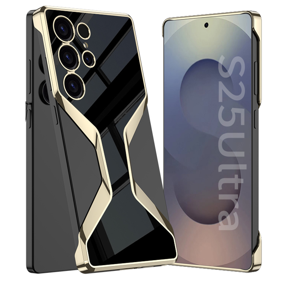 GKK For Samsung Galaxy S25 Ultra Boardless Case Electroplating Glossy PU + PC Slim Phone Back Cover - Black