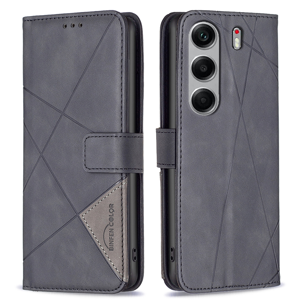 BINFEN COLOR For TECNO Camon 40 Pro 5G Phone Cases Wallet Stand Geometry Imprint Leather Cover - Black