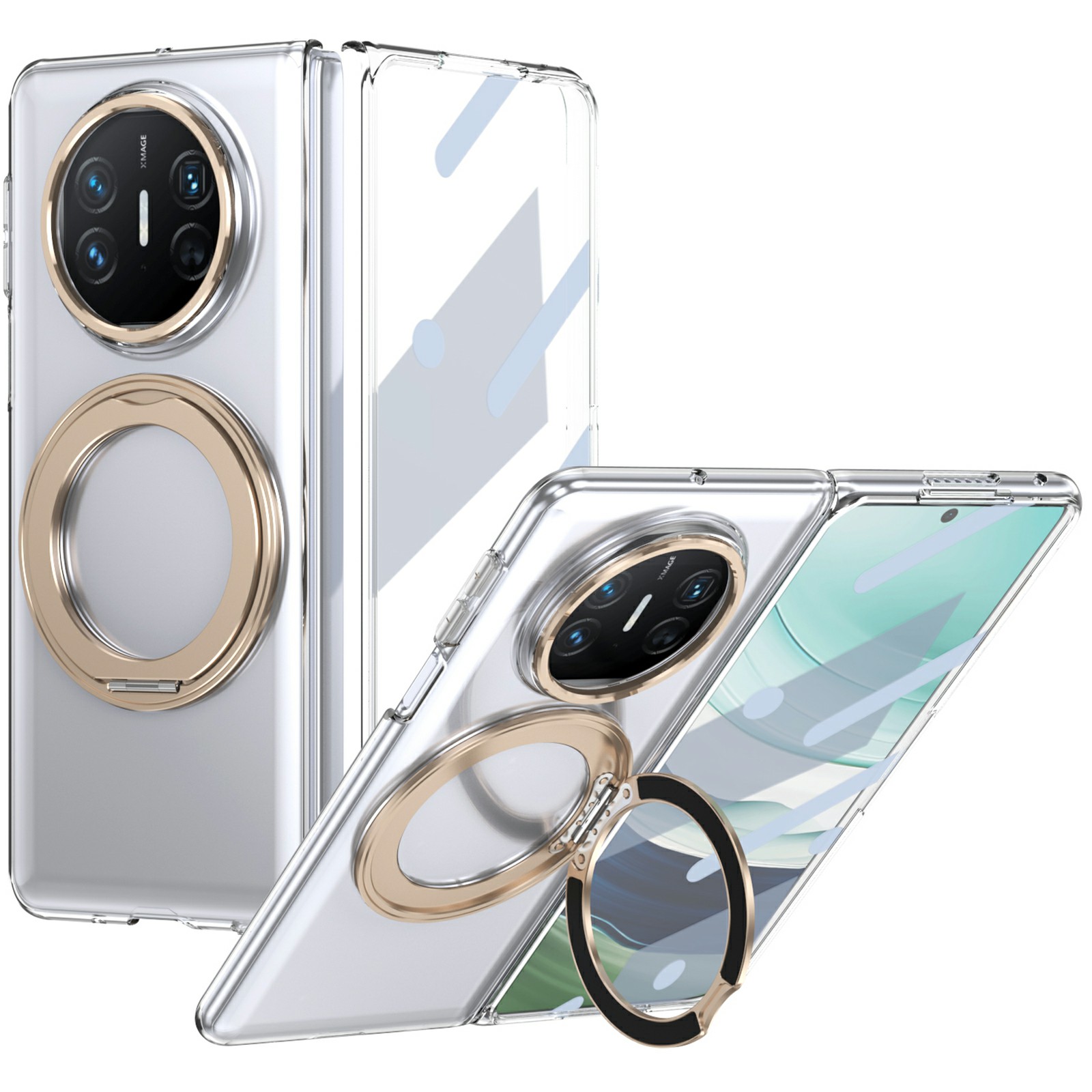 For Huawei Mate X5 Case Magnetic Kickstand Clear PC Phone Cover with HD Screen Film - Desert Gold