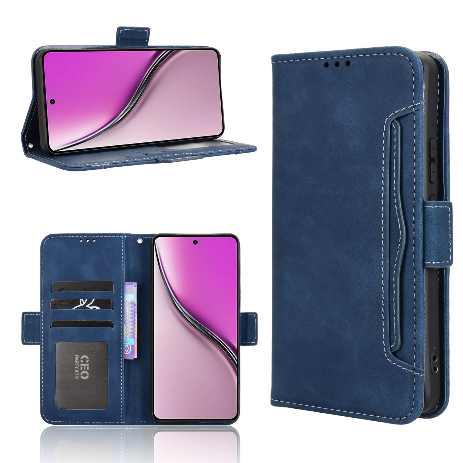 For Realme Neo7x 5G / Realme 14 5G / Realme P3 5G Leather Case Phone Wallet Cover with Multiple Card Slots - Blue