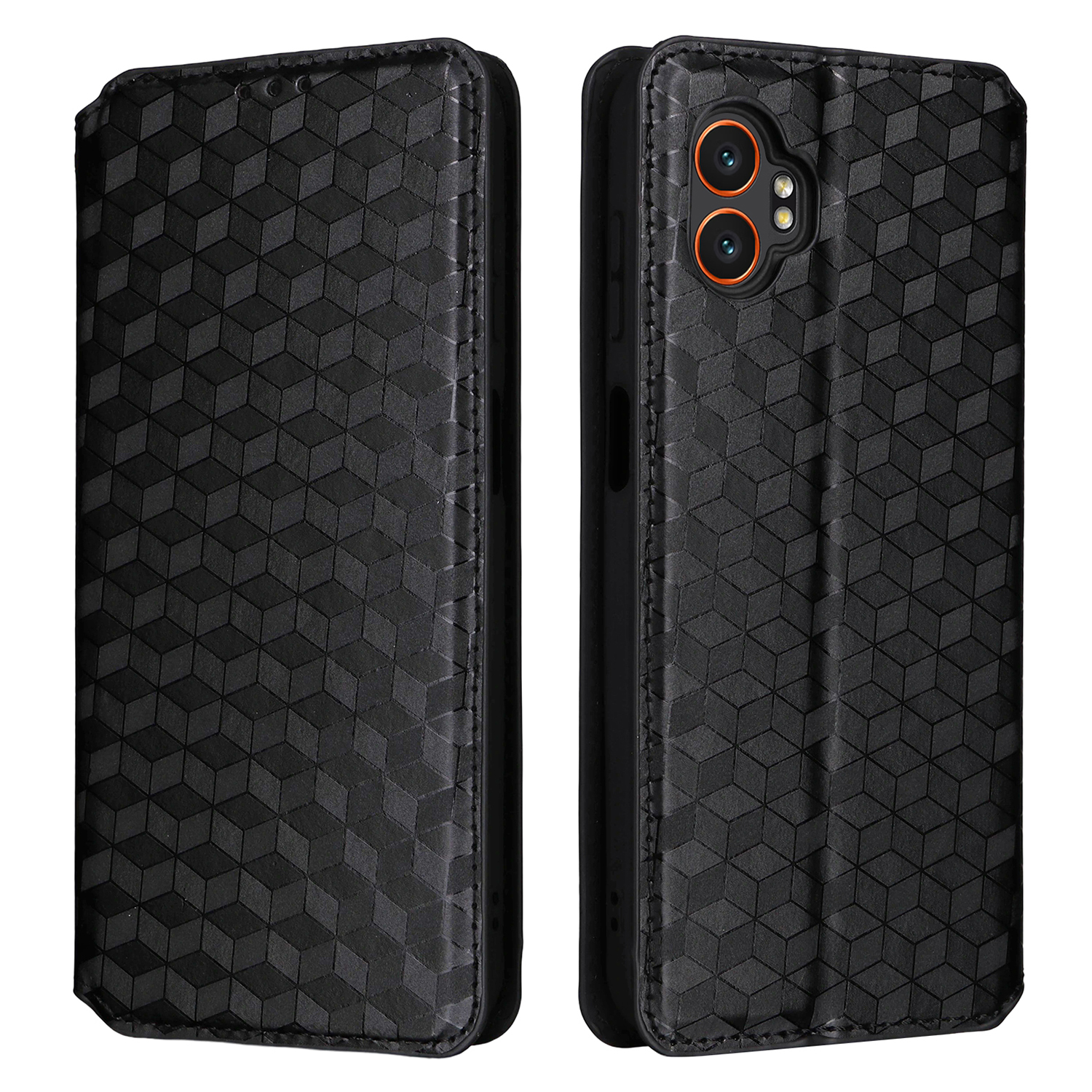 For Samsung Galaxy XCover7 Pro Case Wallet Rhombus Imprinted Leather Phone Cover - Black