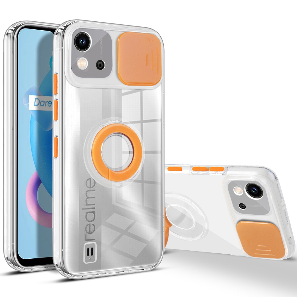 

Für Realme C20-kamera-schieberegler Deckung Drop-sof-hülle Color PC + Löschen Sie Die Tpu-telefon-rückseite Mit Ringkickstand - Orange, Realme C20