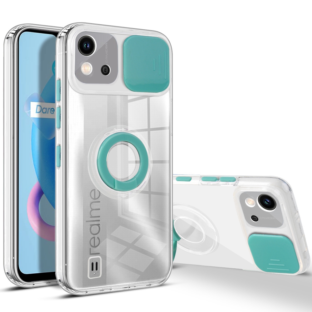 

Für Realme C20-kamera-schieberegler Deckung Drop-sof-hülle Color PC + Löschen Sie Die Tpu-telefon-rückseite Mit Ringkickstand - Minzgrün, Realme C20