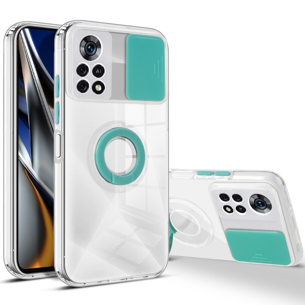 

Für Xiaomi Poco X4 Pro 5G TPU+PC Phone Protective Cover Ring Ring Kickstand Anti-drop-hülle Mit Farbkamera-schieberegler - Minzgrün, Xiaomi Poco X4 Pro 5G