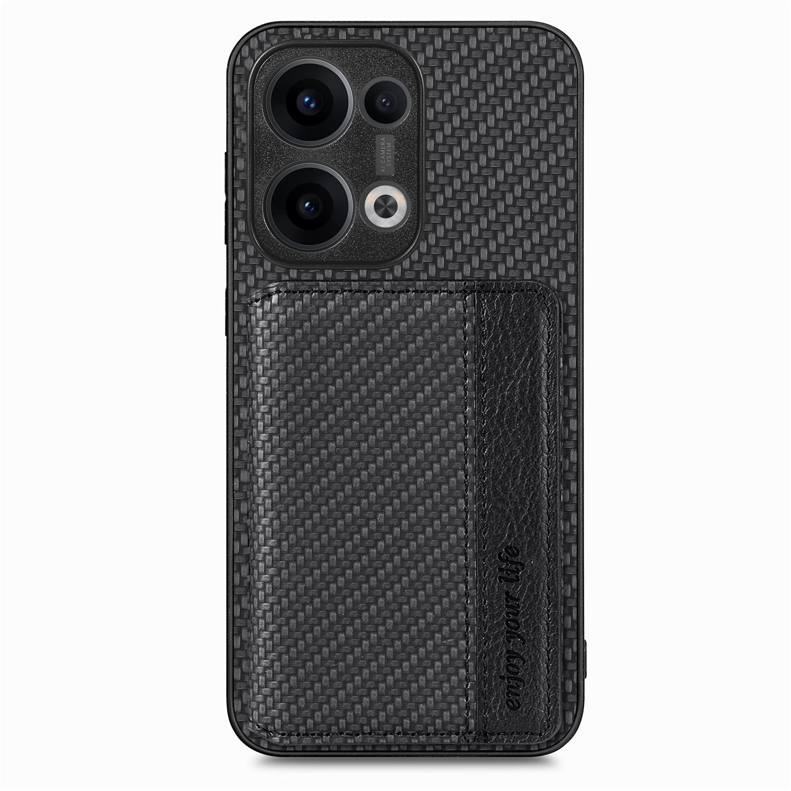 For Oppo Reno13 5G (Global) Case RFID Blocking Carbon Fiber Leather Phone Back Cover with Card Holder - Black