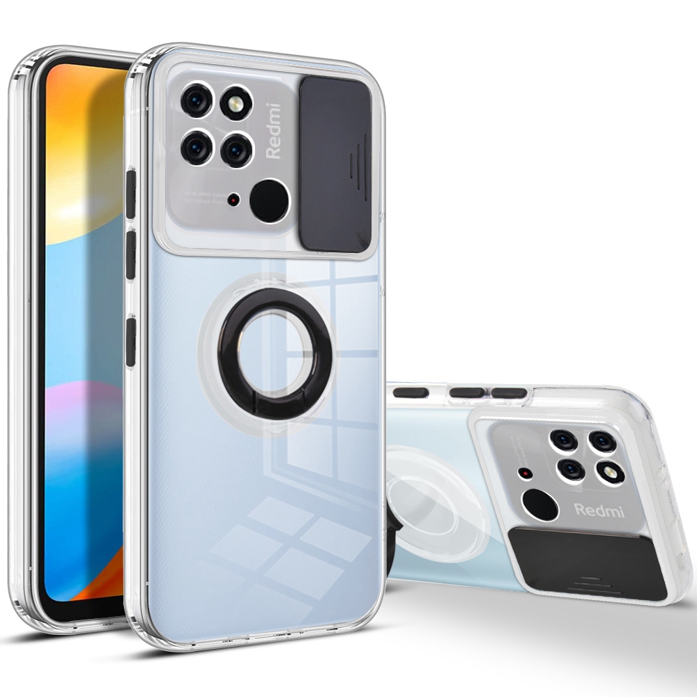 

Für Xiaomi Redmi 10C 4G Color Camera Slider Deckdesign Tpu+pc-telefon Zurück-deckungsring-kickstand Drop-sof-hülle - Schwarz, Xiaomi Redmi 10C 4G