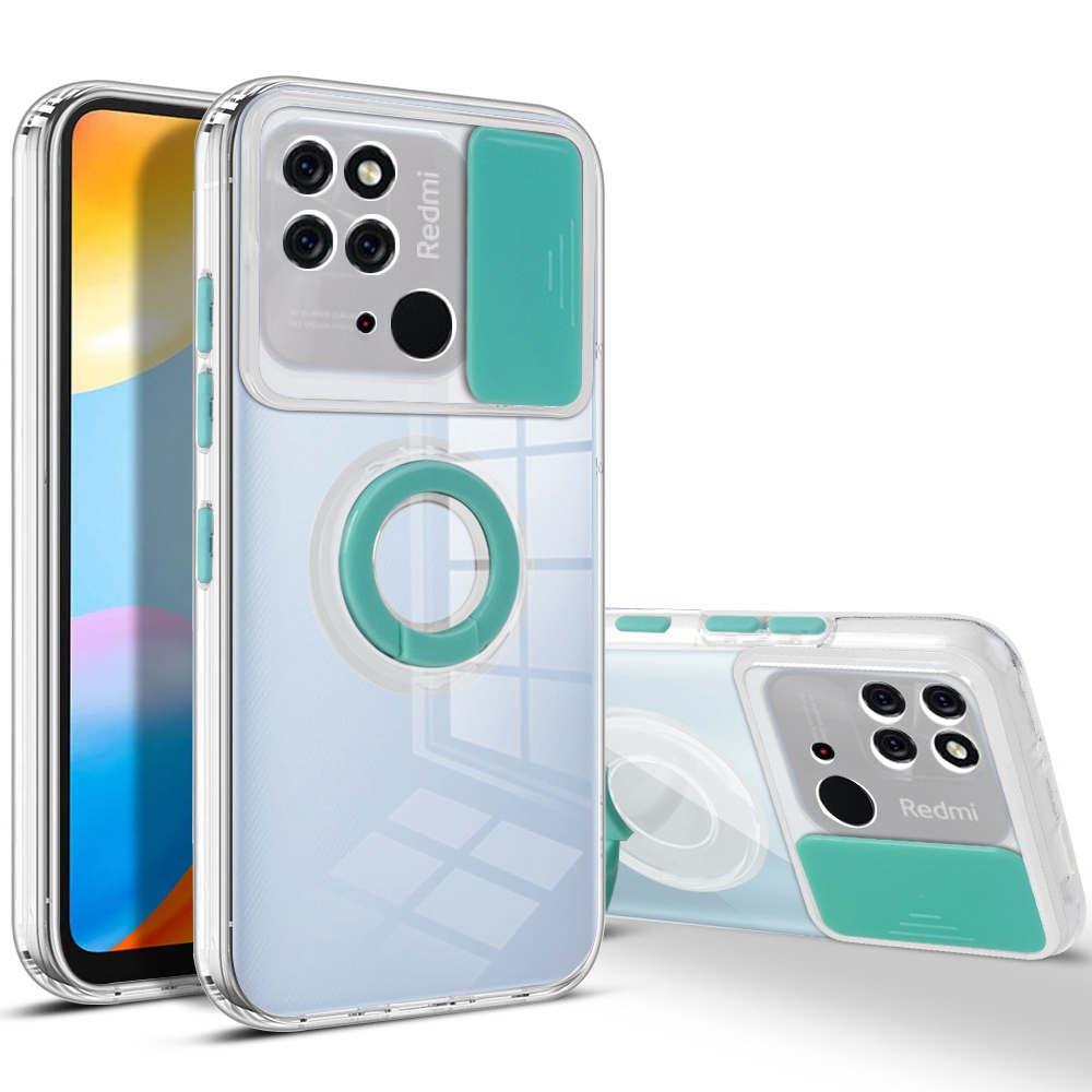 

Für Xiaomi Redmi 10C 4G Color Camera Slider Deckdesign Tpu+pc-telefon Zurück-deckungsring-kickstand Drop-sof-hülle - Minzgrün, Xiaomi Redmi 10C 4G