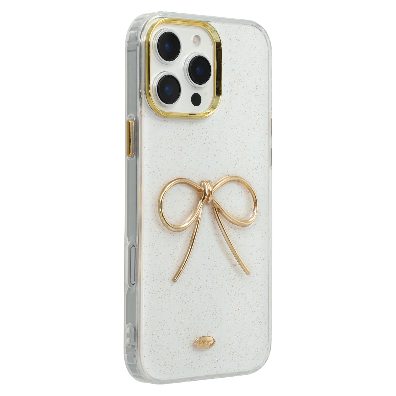 For iPhone 16 Pro Max Case Gold Bow Epoxy Design TPU + PC Phone Back Cover