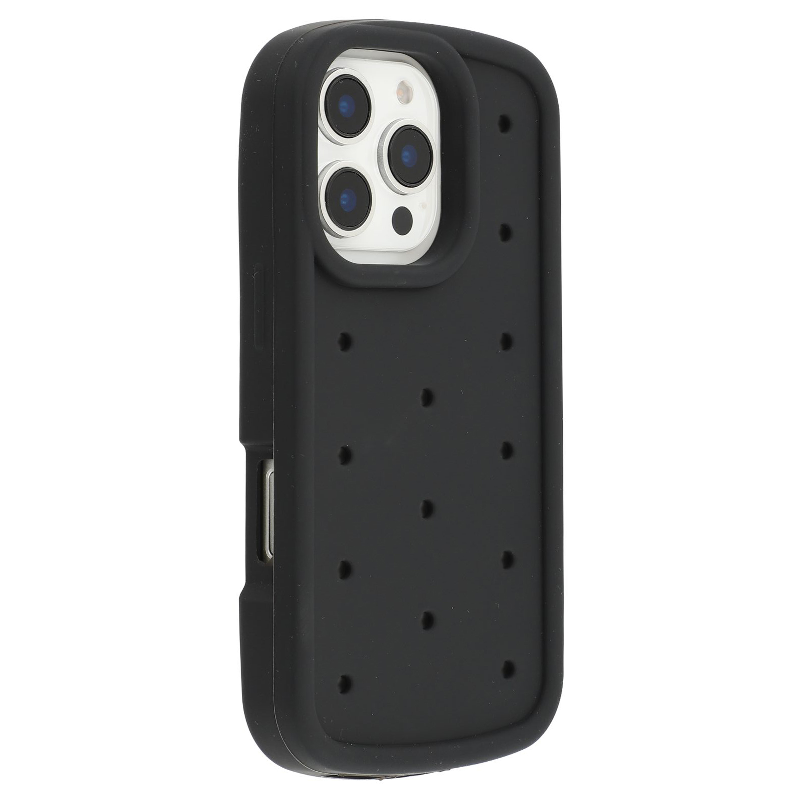 For iPhone 16 Pro Silicone Case Multi Hole Design Shockproof Phone Back Cover - Black