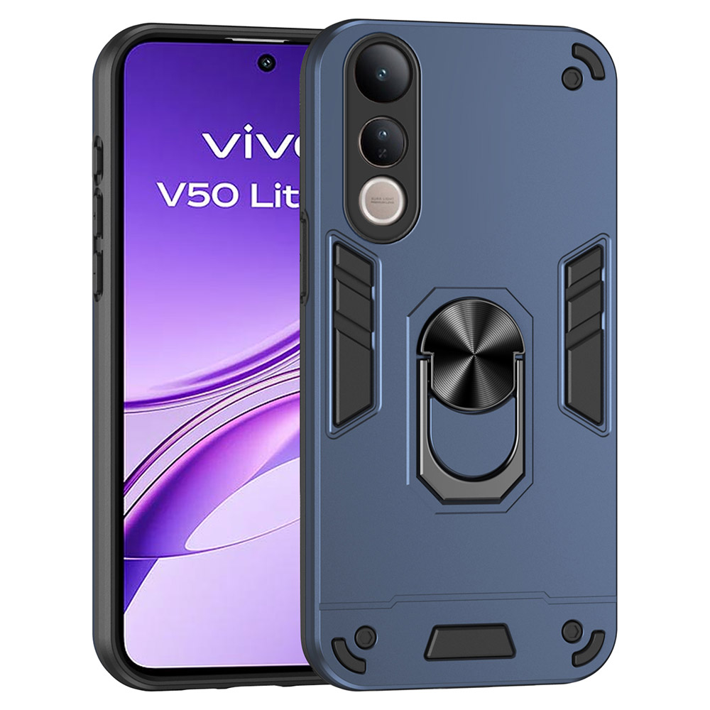 For vivo V50 Lite 4G Case PC + TPU Drop Defend Phone Cover with Ring Kickstand - Blue