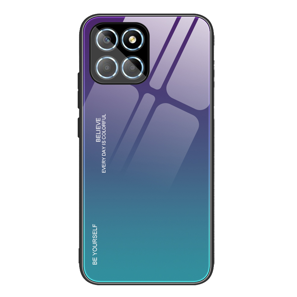 

Für Ehren X8 5G Gradientenfarbe Rückzugabdeckung Hartgeschmärter Glas PC Rückenweiches TPU -rahmen Schocksicheres Schutzhülle - Violett / Blau, Honor X8 5G