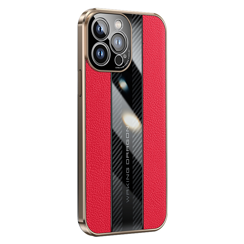 

Для Iphone 14 Pro Max Carbon Fiber Texture Cleple Crowe Case Подлинный Кожа - Красный, iPhone 14 Pro Max
