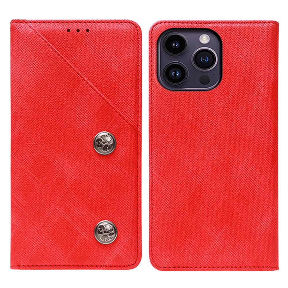 

IDEWEI Retro Texture Cell Phone Case for iPhone 14 Pro Max, Silver Buckle Decor PU Leather+TPU Stand Magnetic Phone Cover with Card Slot - Red, iPhone 14 Pro Max