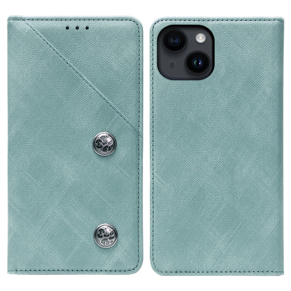 

IDEWEI For iPhone 14 Retro Texture PU Leather Shockproof Stand Phone Case Magnetic Phone Cover with Card Slot - Green, iPhone 14