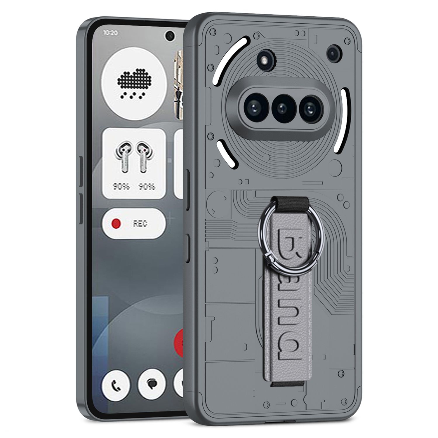 GKK For Nothing Phone (3a) Case Hard PC Phone Back Cover with Hand Strap - Grey