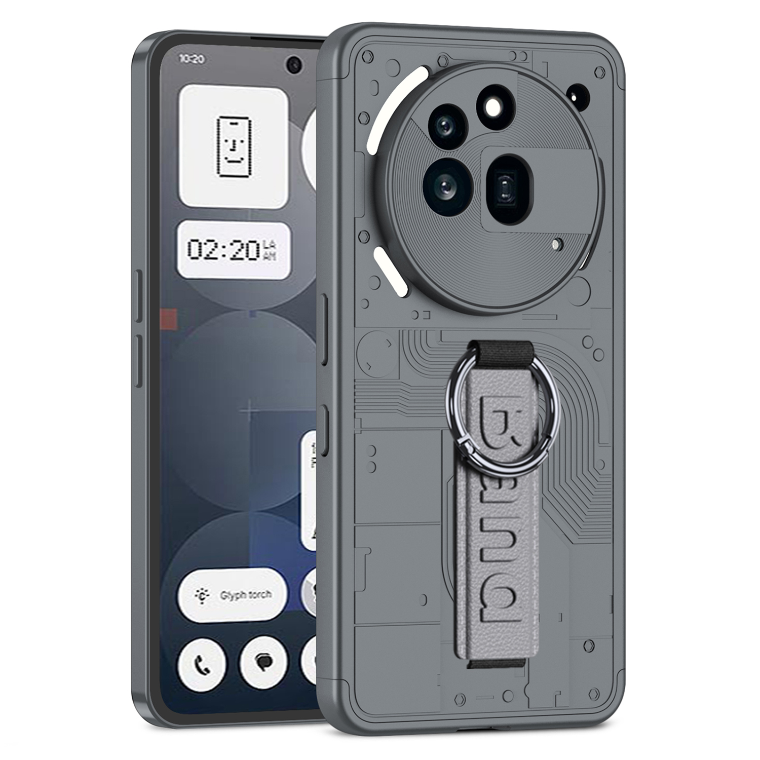GKK For Nothing Phone (3a) Pro Case Hard PC Phone Back Cover with Hand Strap - Grey