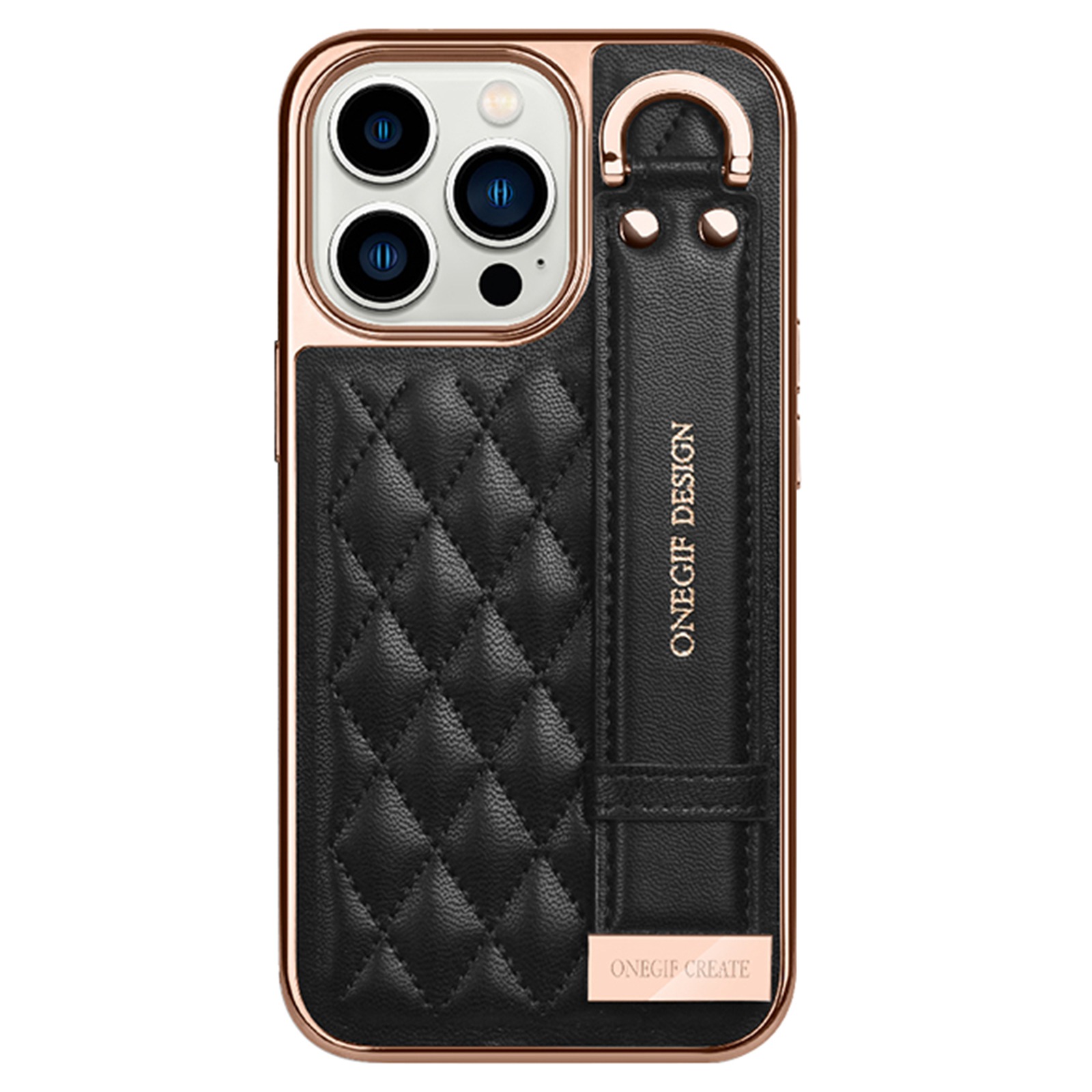 

Onegif Для Iphone 14 Pro Max Anti-fall Phone Case с Импринтированным Узором Rombus Cettlemplated Cope с Помощью Ручной Ремешки Подставки - Черный, iPhone 14 Pro Max