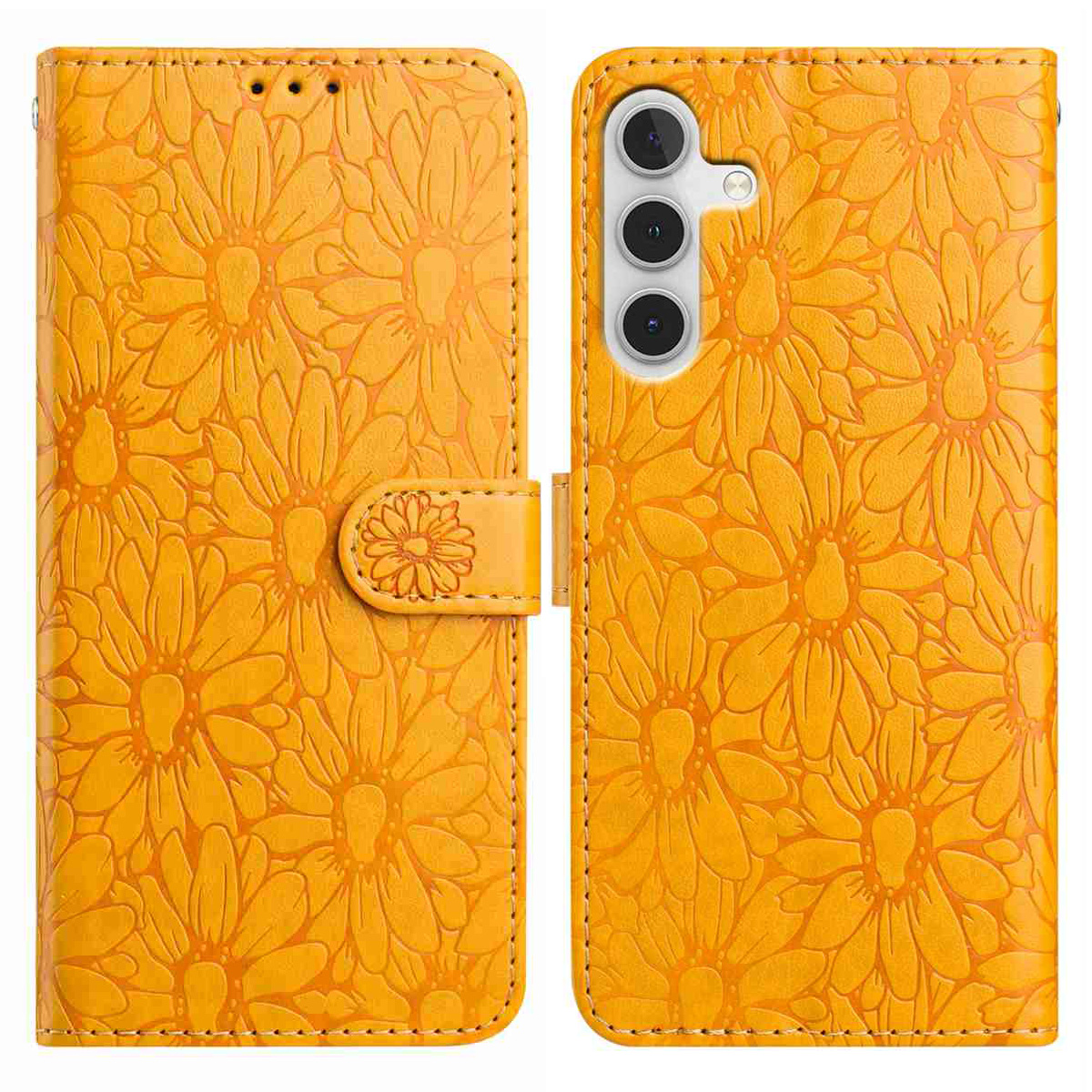 For Samsung Galaxy A36 5G Leather Case Daisy Imprint Wallet Stand Phone Protective Cover - Yellow