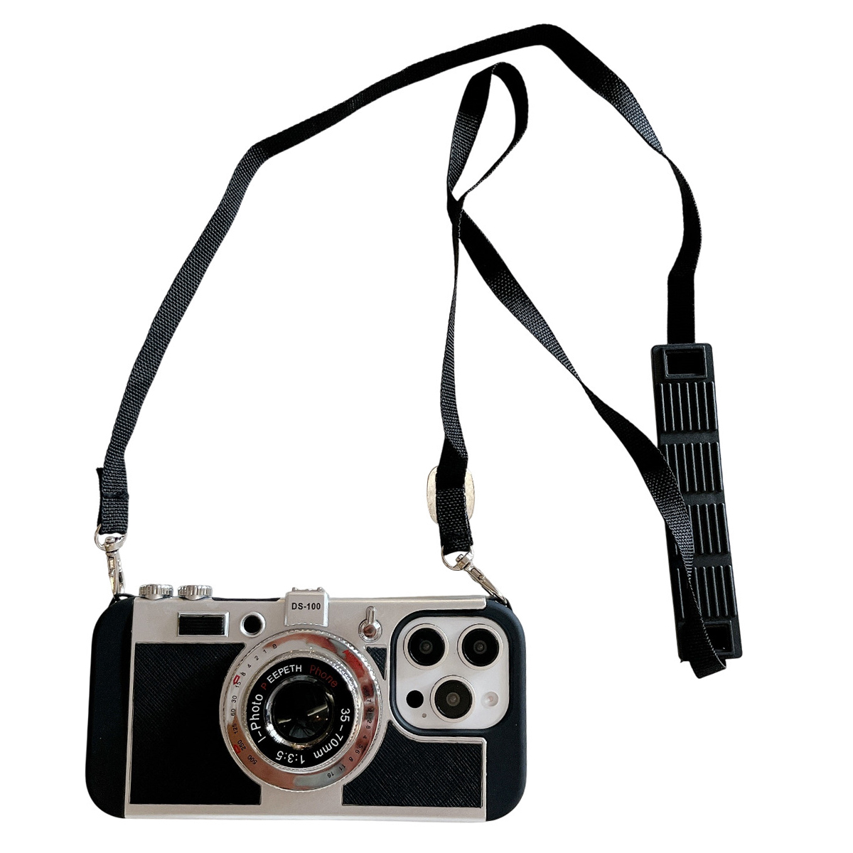 For iPhone 14 Pro Max Case Vintage Style Camera Design Phone Cover with Crossbody Strap