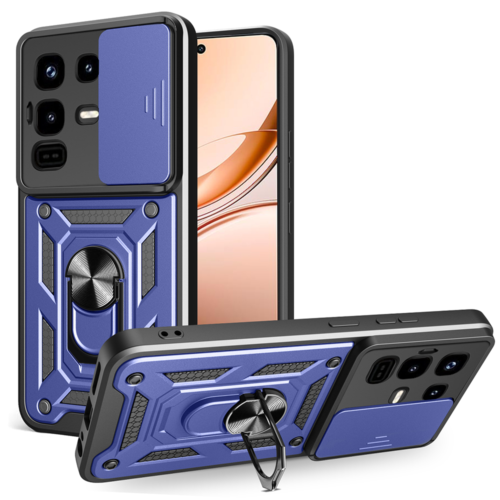 For Infinix Note 50 Pro 4G Case with Slide Camera Lid PC + TPU Kickstand Phone Cover - Blue