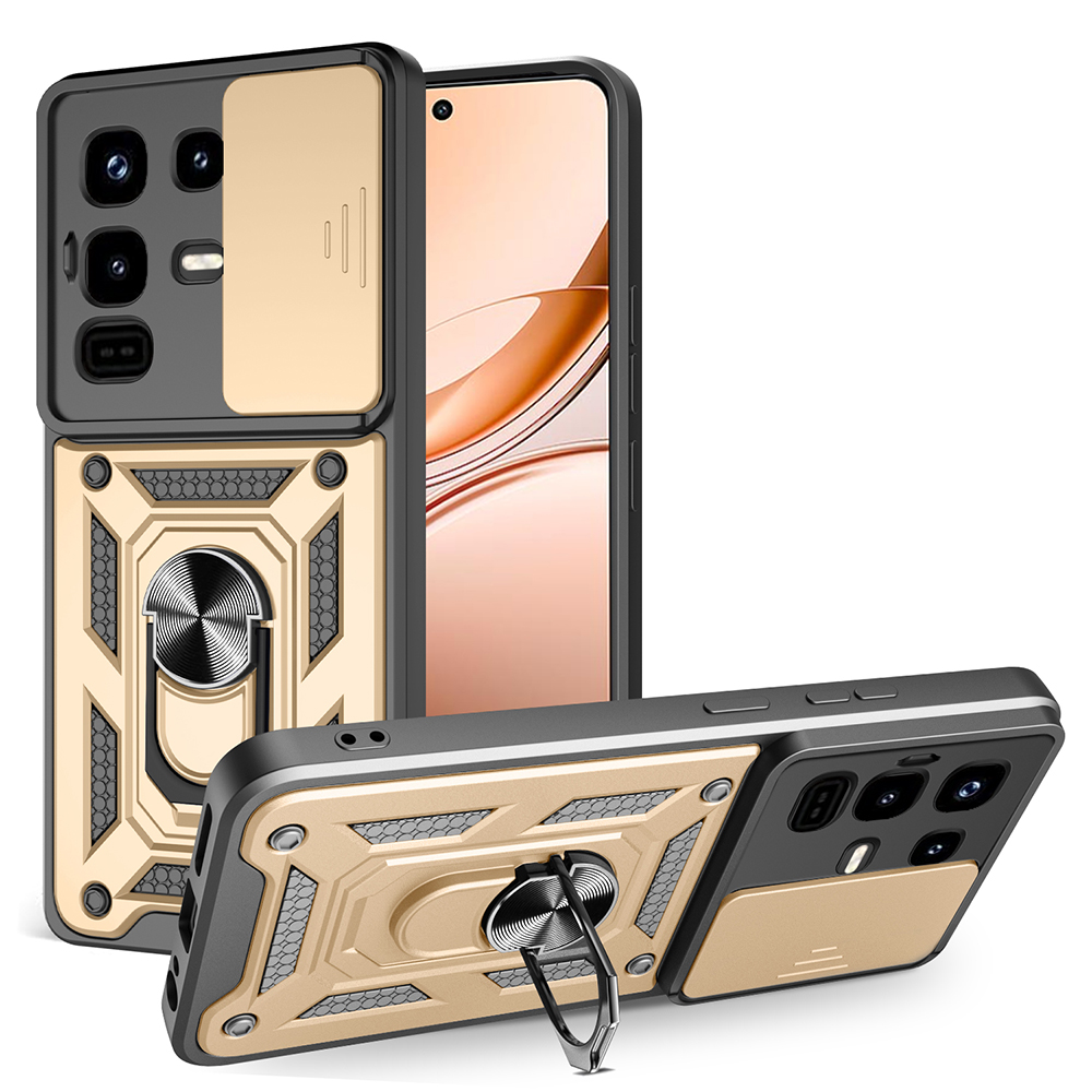 For Infinix Note 50 Pro 4G Case with Slide Camera Lid PC + TPU Kickstand Phone Cover - Gold