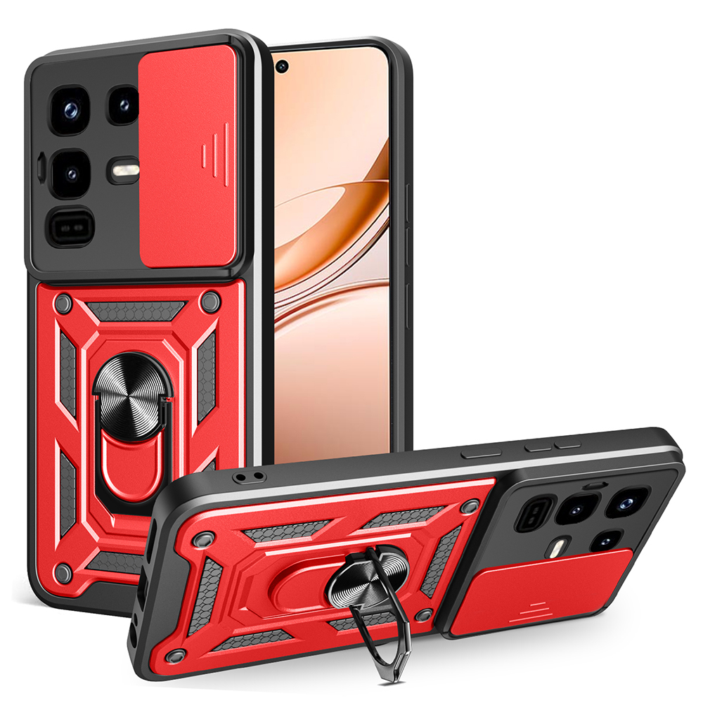 For Infinix Note 50 Pro 4G Case with Slide Camera Lid PC + TPU Kickstand Phone Cover - Red